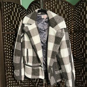 Laurie Felt Shearling Check Jacket Moto Style